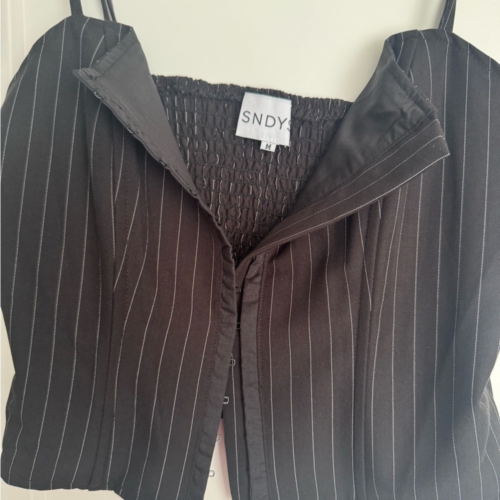SNDY Black Pinstripe Camisole Top